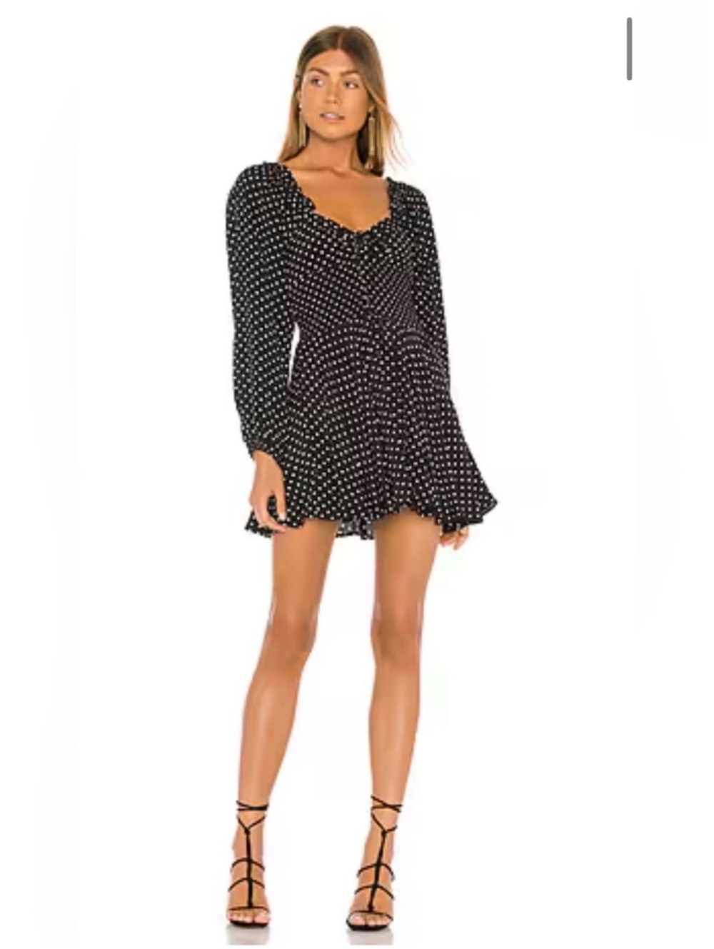 Cleobella Anne Polka Dot Mini Dress Black White Size M Long Sleeve Smocked